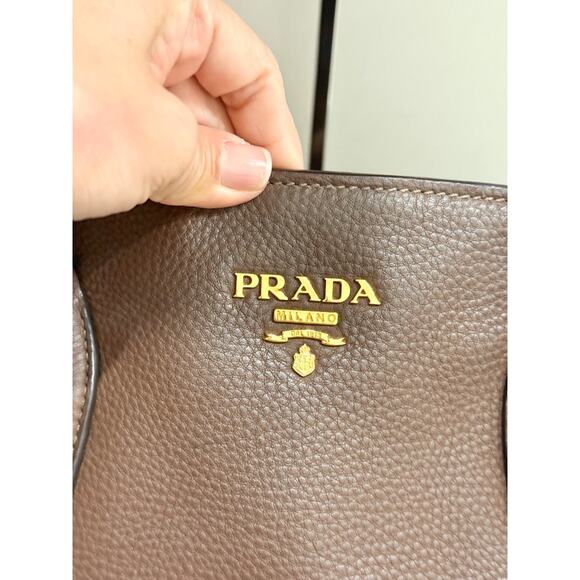 Prada Bruciato Vitello Daino Leather Large Shopper Tote Bag with Shoulder Strap - Picture 9 of 14